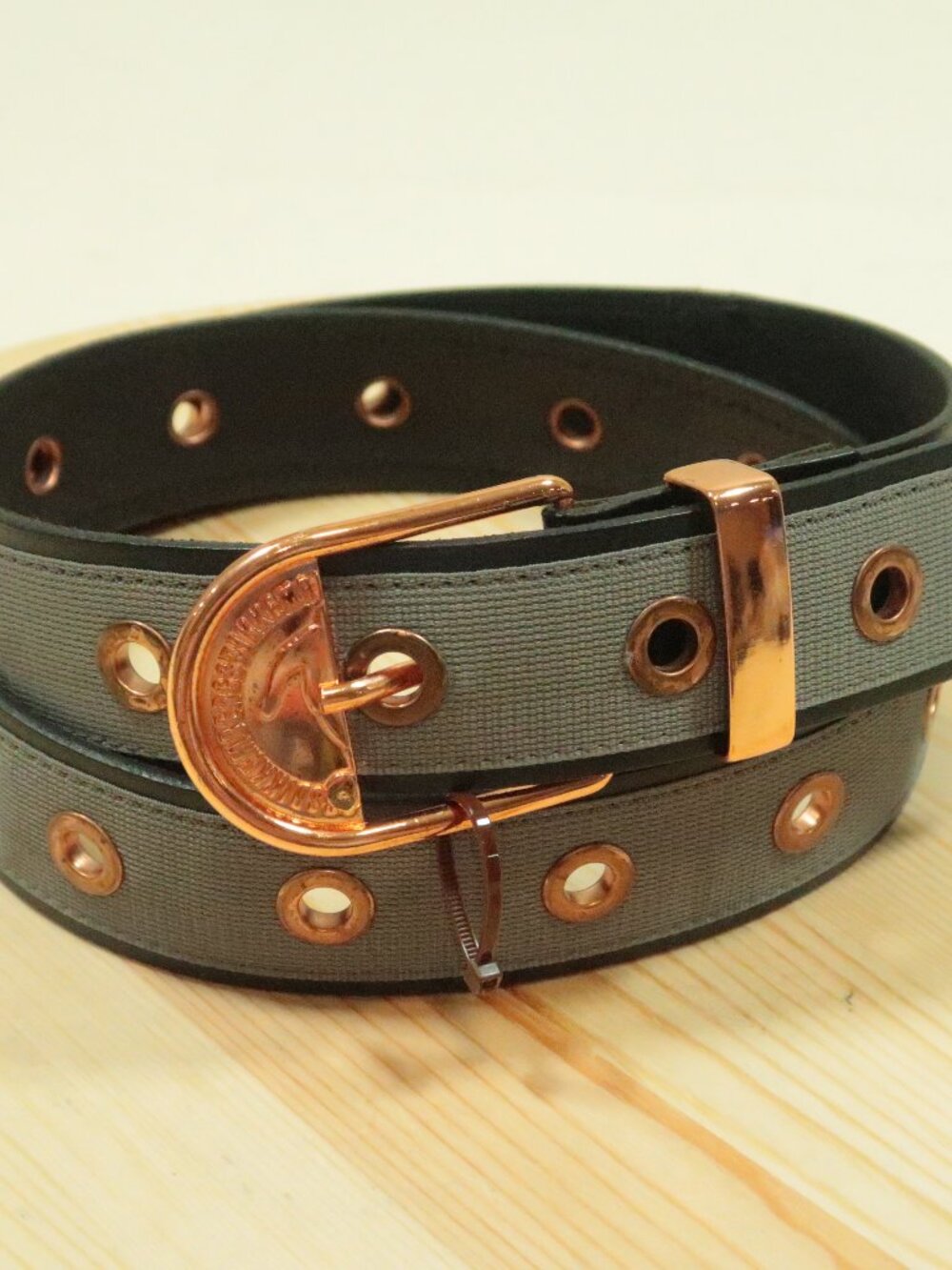 Dirk Bikkembergs Eyelet Canvas Leather Cotton Belt Mens 115 (US 44) Black Gray